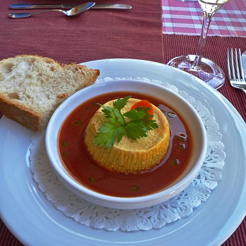 French tomato soup in white bowl at restaurant in Burgundy France