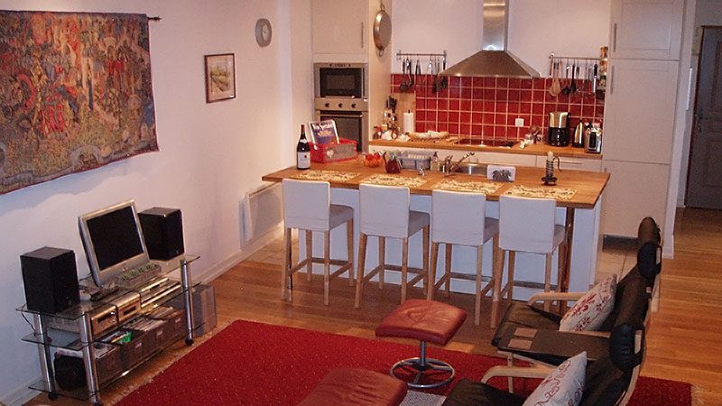 Living Room dining area kitchen in vacation rental Burgundy France