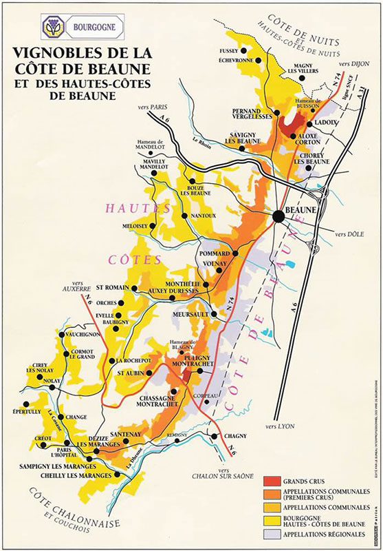 Map of Vineyards in Burgundy France