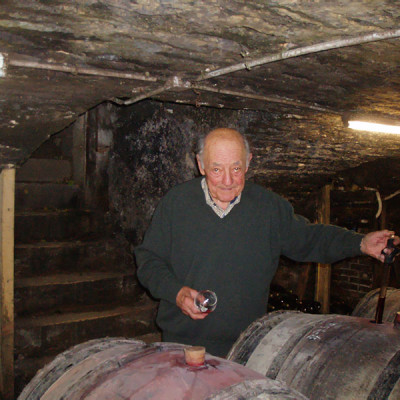 Man in wine cellar in Burgundy France